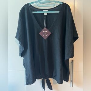 NWT Ava & Viv Women’s V-Neck Linen Blend Tie Front Top